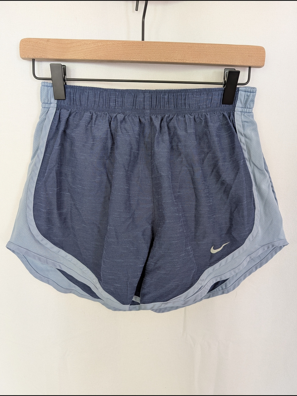 Nike Women's Dri-FIT Navy and Light Blue Contrast Running Shorts